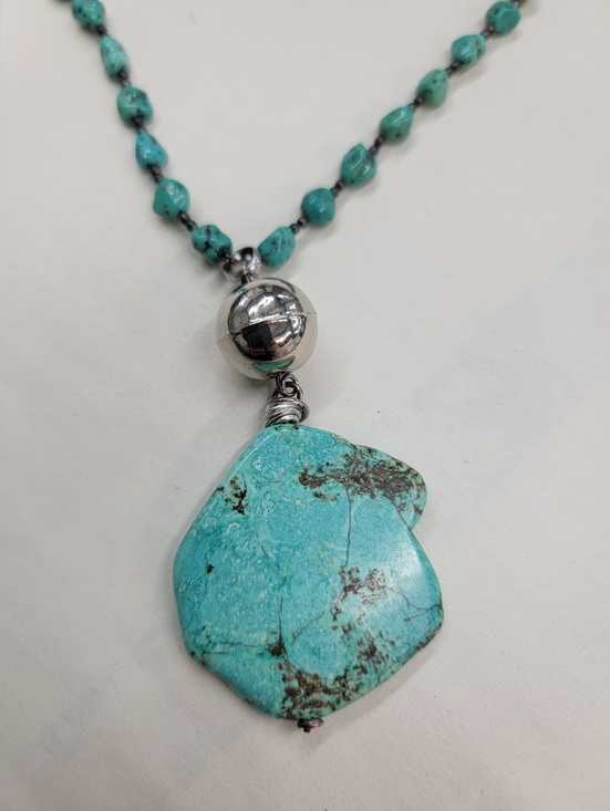 Turqoise Necklace With Large Chunk Turquiose Drop Artisian - Picture 8 of 10